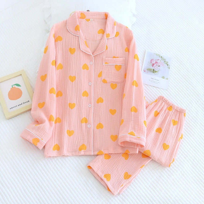 Little Hearts Ladies Pajamas With Long Sleeves Top-Original Pajamas