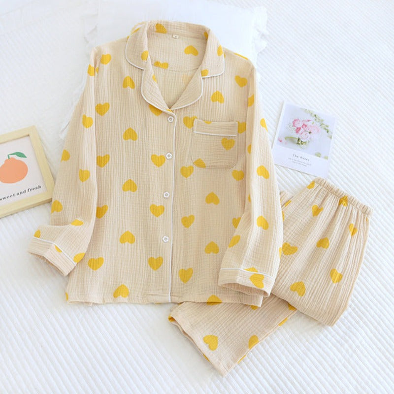 Little Hearts Ladies Pajamas With Long Sleeves Top-Original Pajamas