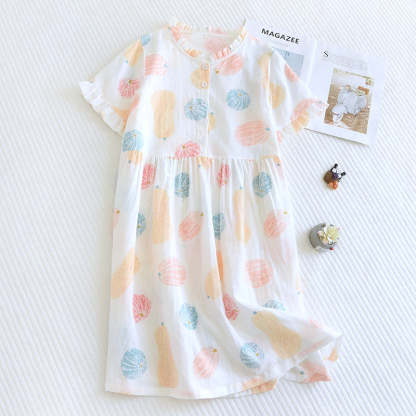 Summer Cotton Light Colored Short Dress For Women-Original Pajamas