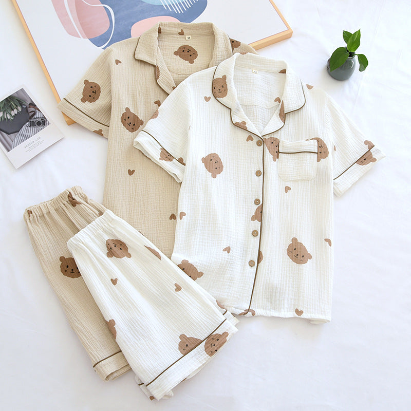 Teddy Print Short Sleeved Sleepwear For Women-Original Pajamas