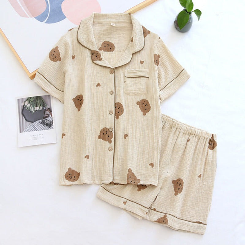 Teddy Print Short Sleeved Sleepwear For Women-Original Pajamas