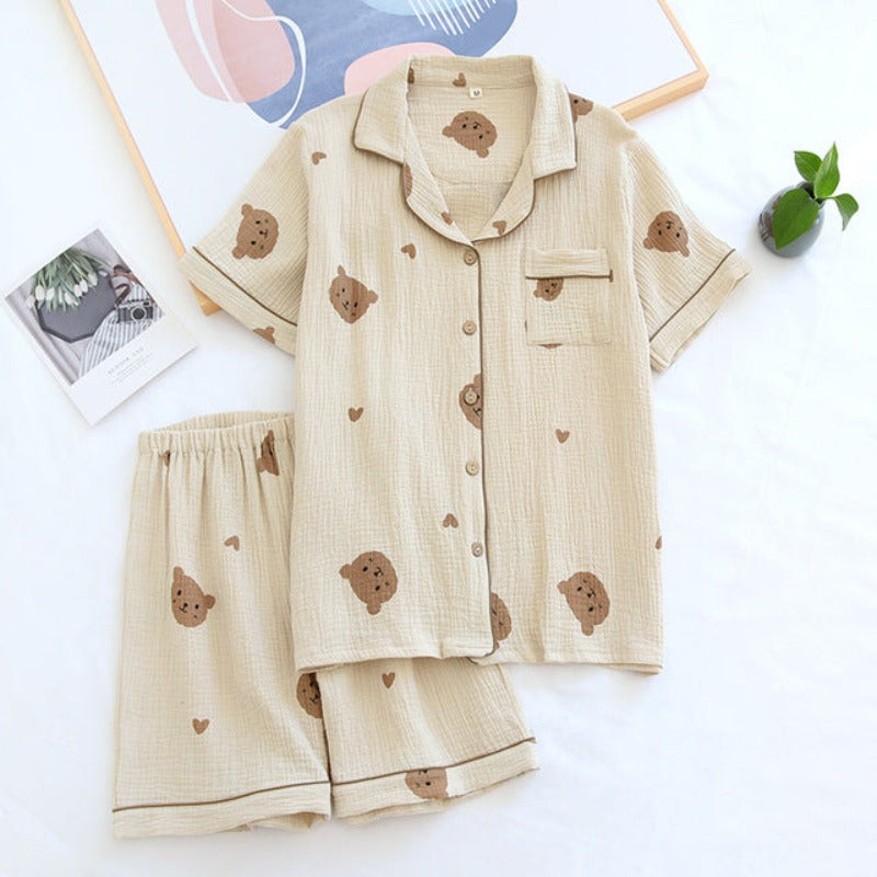 Teddy Print Short Sleeved Sleepwear For Women-Original Pajamas