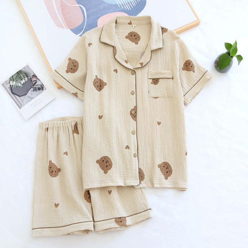 Teddy Print Short Sleeved Sleepwear For Women-Original Pajamas