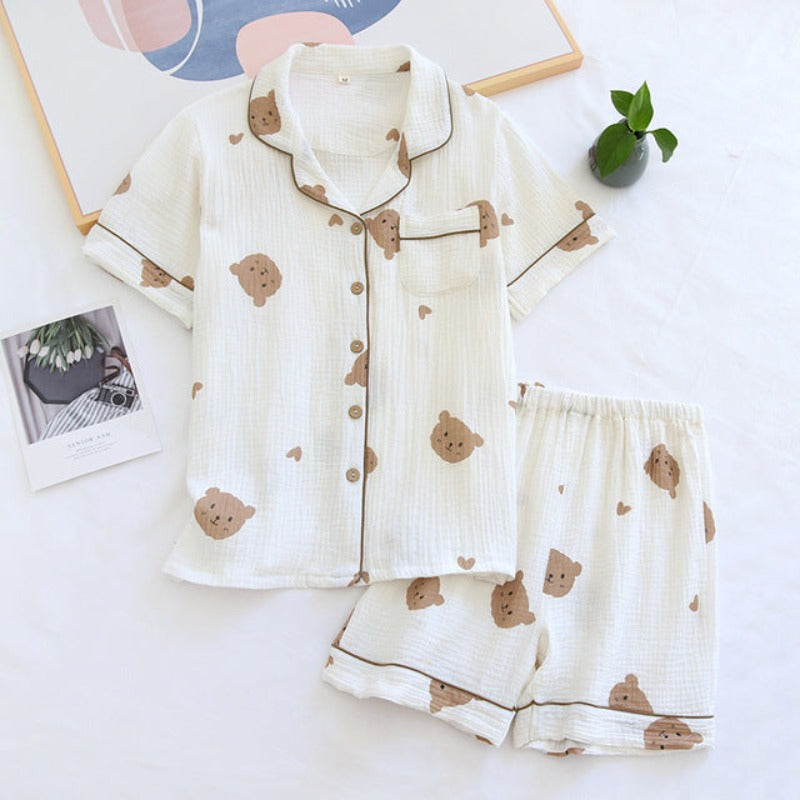 Teddy Print Short Sleeved Sleepwear For Women-Original Pajamas