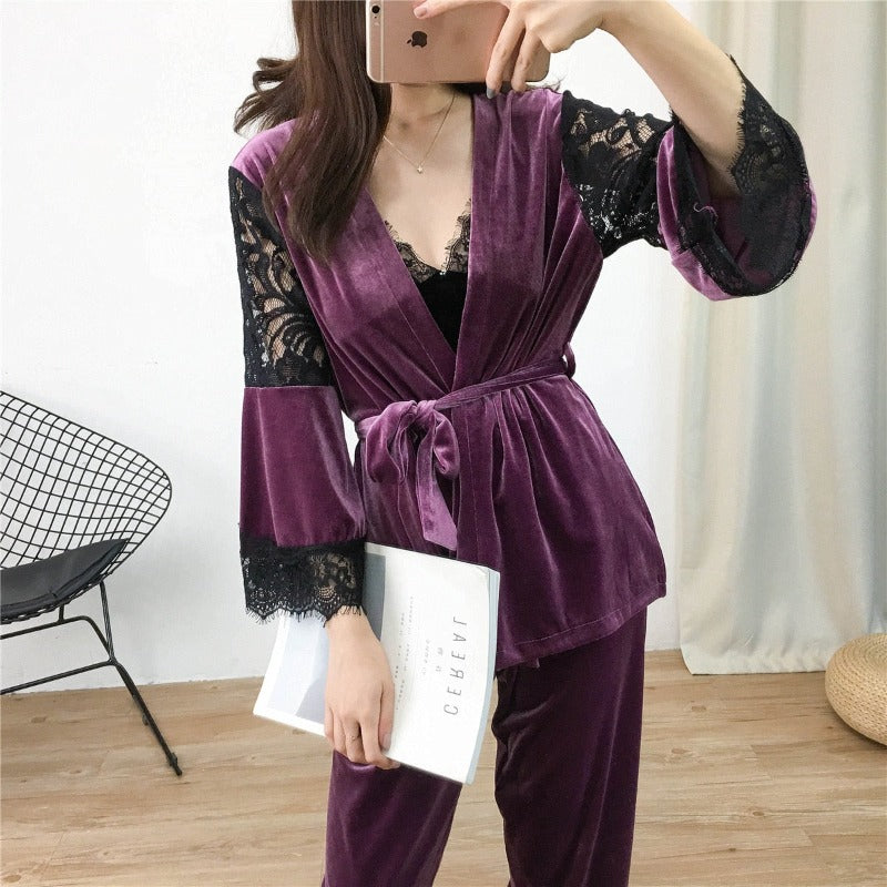 The Three Piece Velvet Original Pajamas Set-Original Pajamas