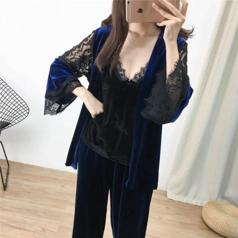 The Three Piece Velvet Original Pajamas Set-Original Pajamas