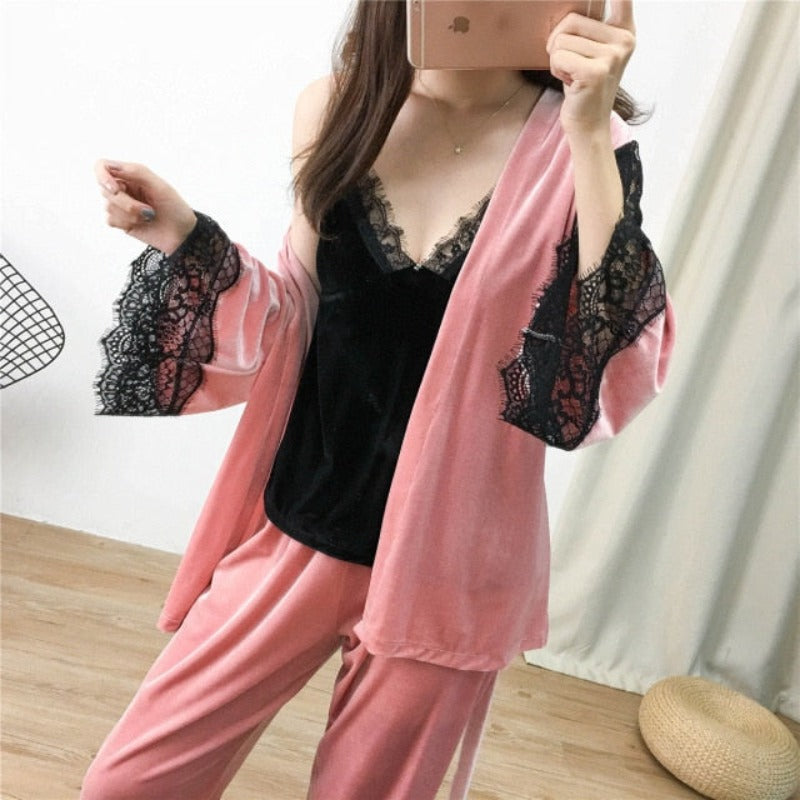 The Three Piece Velvet Original Pajamas Set-Original Pajamas