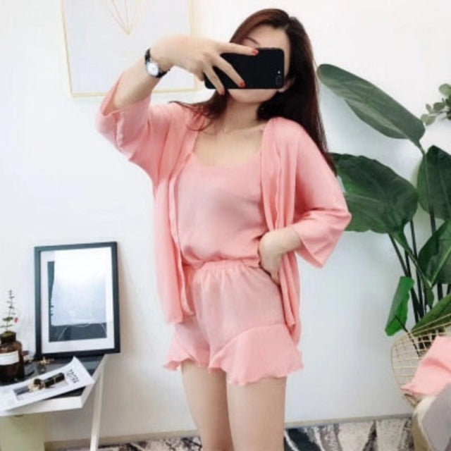 The Robe Women Original Pajamas 3 Piece Pj Set-Original Pajamas