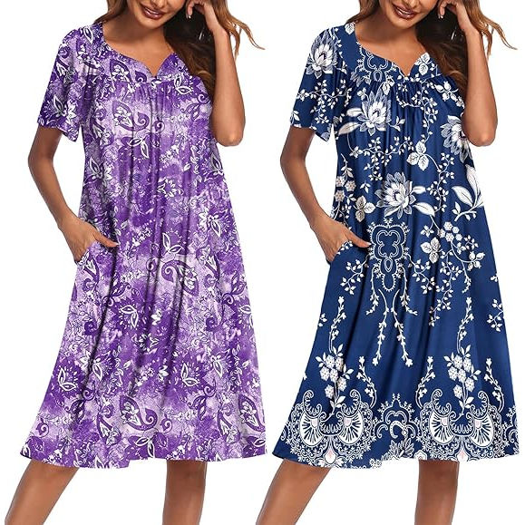 Pack Of 2 Women Short Sleeve With Pockets Casual Lounge Dress