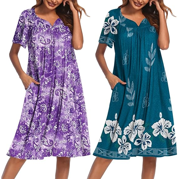 Pack Of 2 Women Short Sleeve With Pockets Casual Lounge Dress