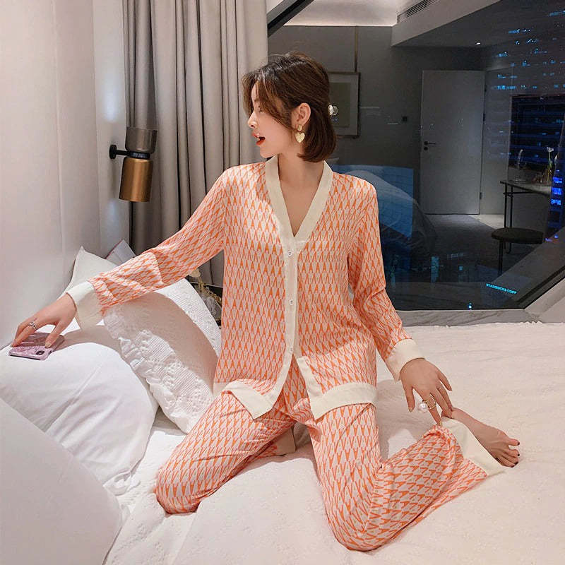 Women's Pajamas Set V Neck Design Sleepwear-Original Pajamas