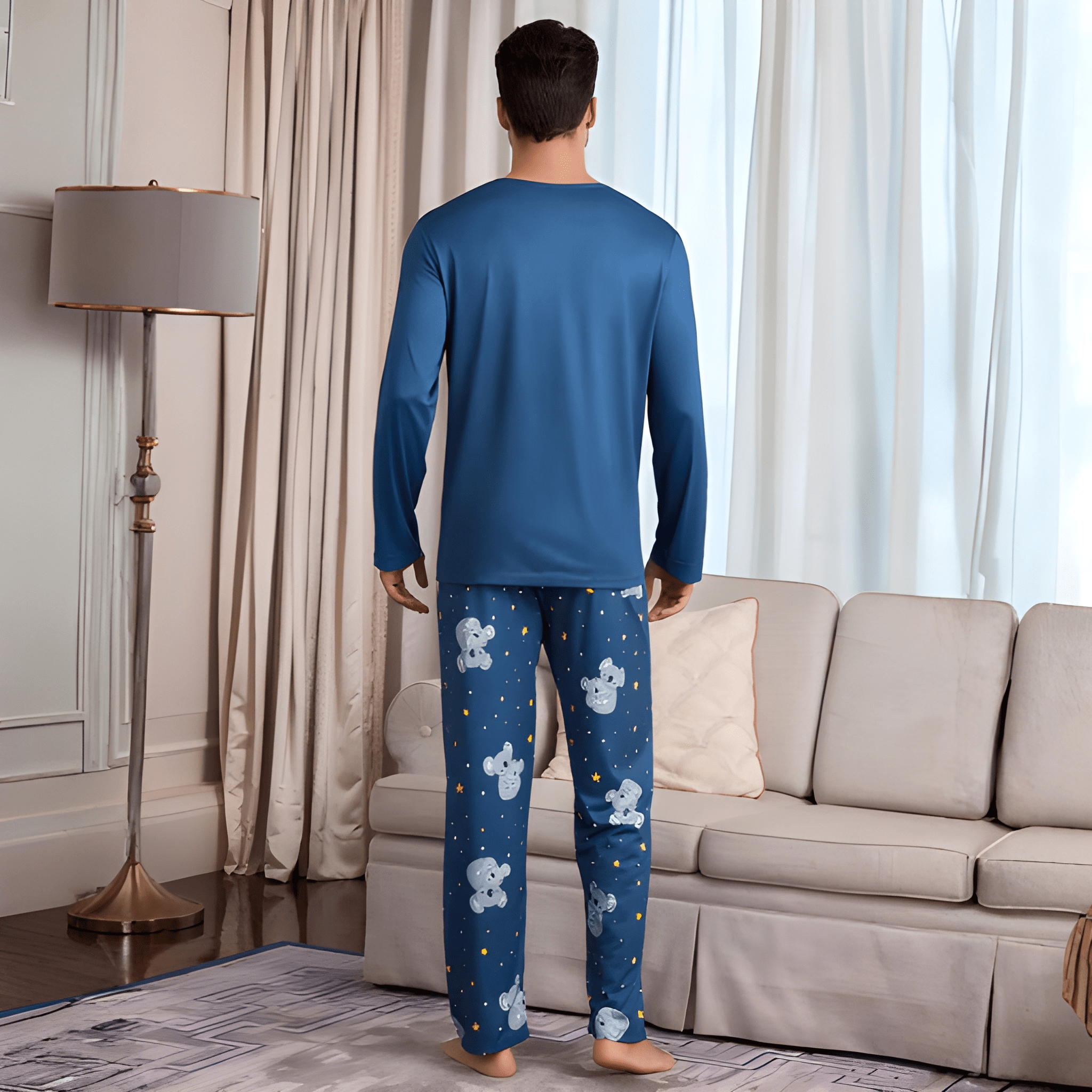 MEN/WOMEN Couple's Homewear Pajama Set, Spring and Autumn KniKoala Print Long Sleeves Matching Pajama Set For Couple - Image 3