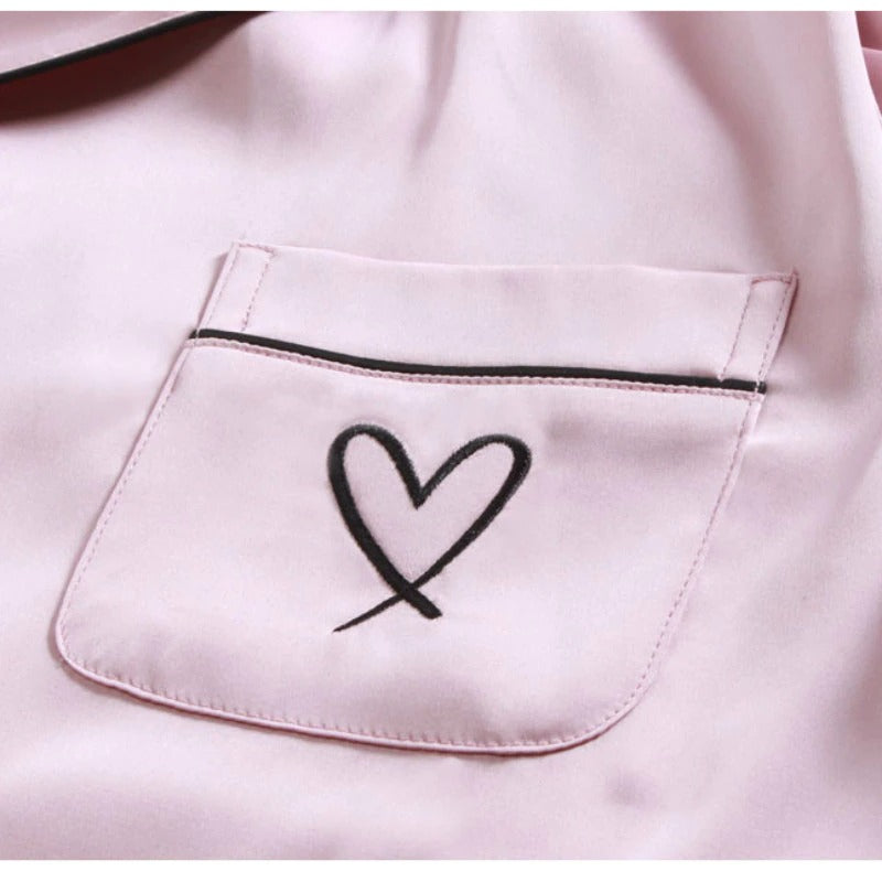 Women Suit Heart Embroidered Pajamas-Original Pajamas