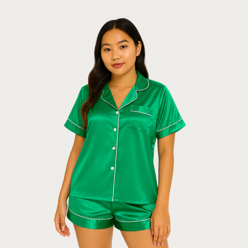 Women Satin Pajama Set 2 Piece Short Sleeve Sleepwear