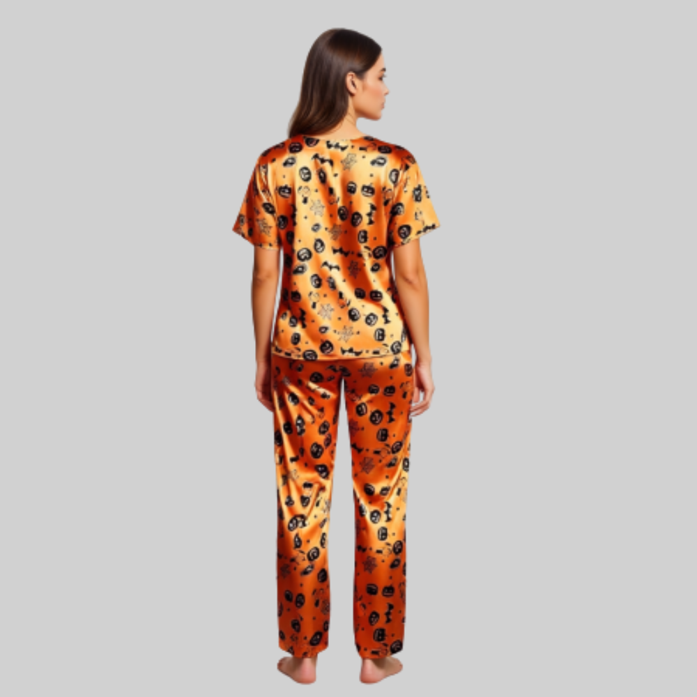 Women Satin Pajama Set Short Sleeve Top with Long Pants SleepwearWomen Satin Pajama Set Short Sleeve Top with Long Pants Sleepwear - Image 6