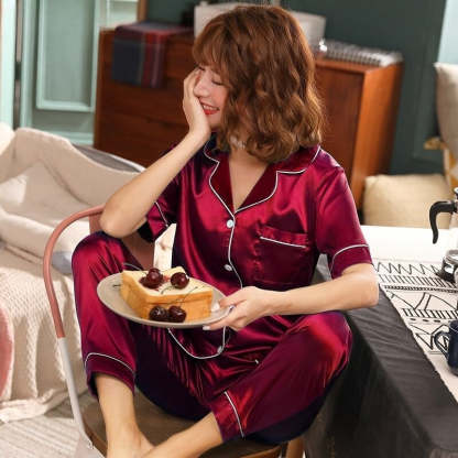 Women's Satin Two Piece Pyjamas Set-Original Pajamas