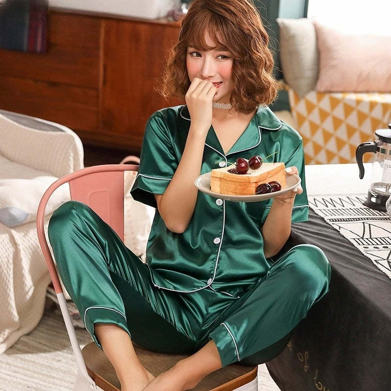 Women's Satin Two Piece Pyjamas Set-Original Pajamas