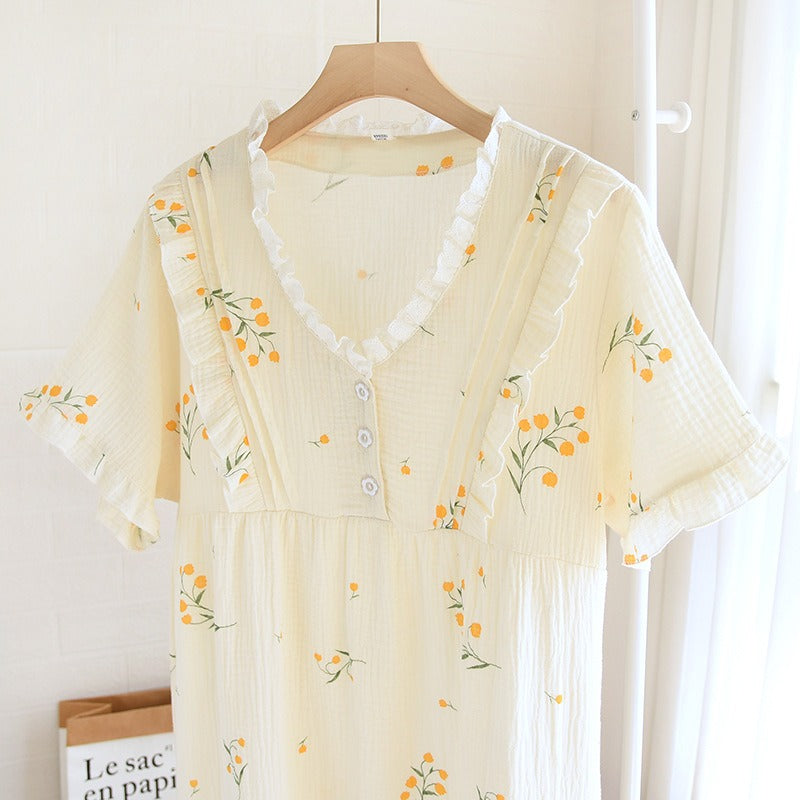 Cotton Floral Light Print Nightdress-Original Pajamas