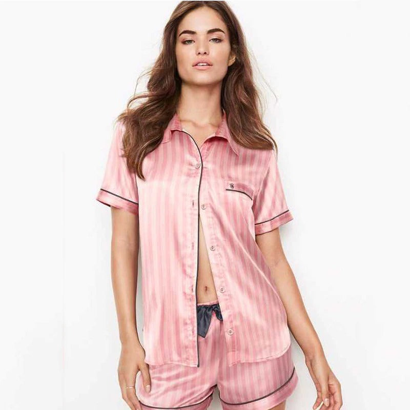 Women Satin Stripes Lounge Set