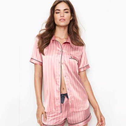 Women Satin Stripes Lounge Set-Original Pajamas