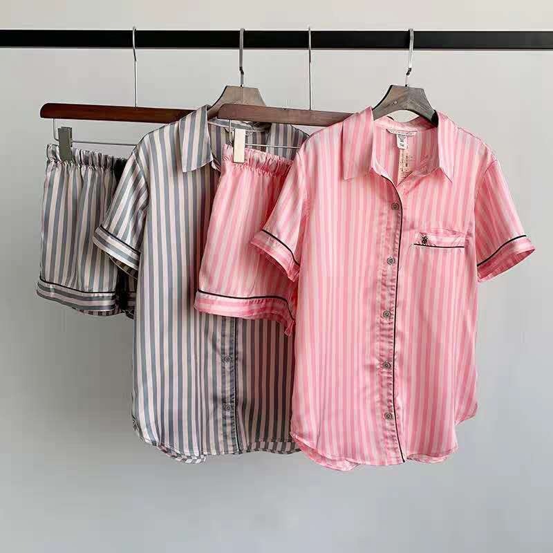 Women Satin Stripes Lounge Set-Original Pajamas