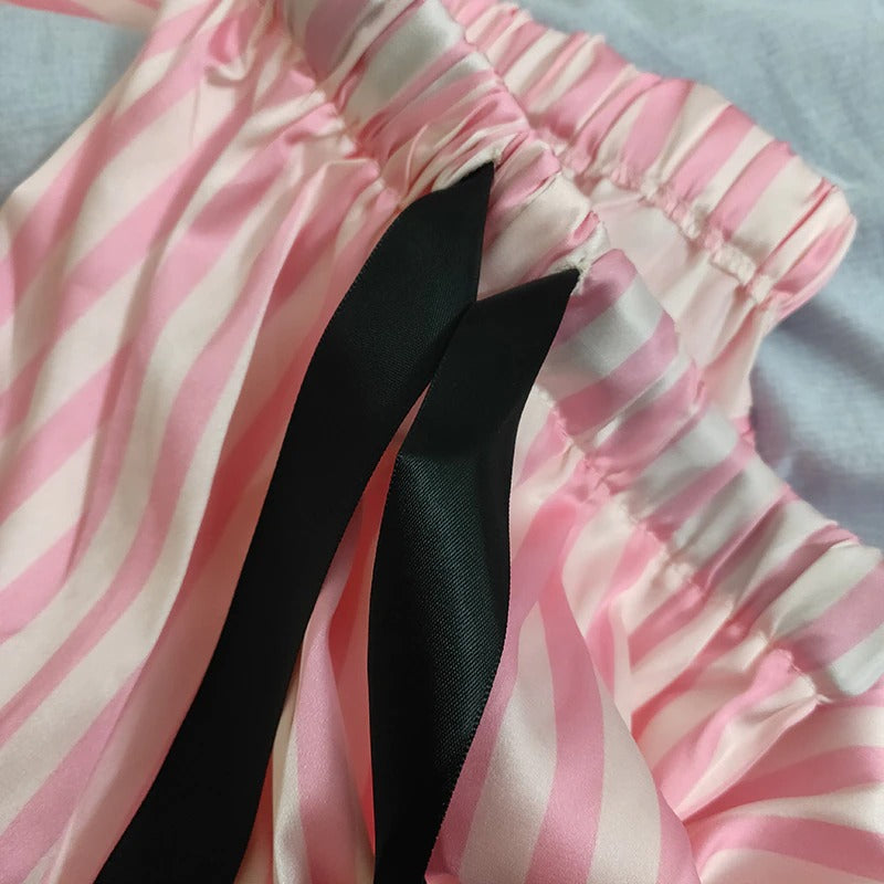 Women Satin Stripes Lounge Set-Original Pajamas