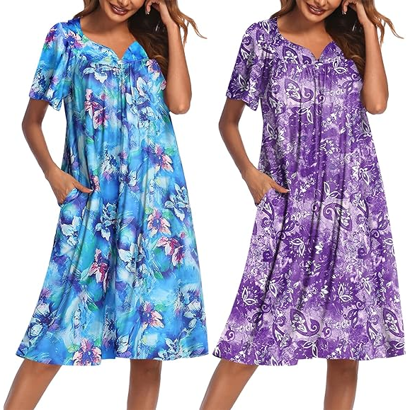 Pack Of 2 Women Short Sleeve With Pockets Casual Lounge Dress