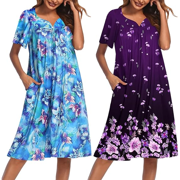 Pack Of 2 Women Short Sleeve With Pockets Casual Lounge Dress