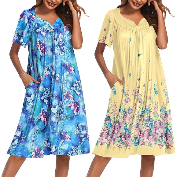 Pack Of 2 Women Short Sleeve With Pockets Casual Lounge Dress