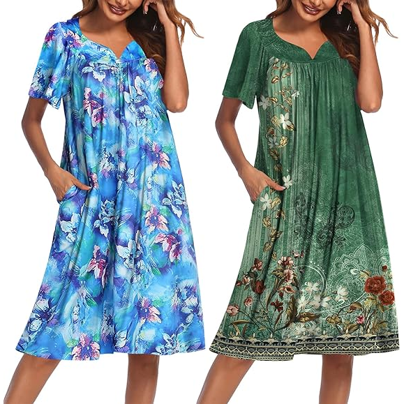 Pack Of 2 Women Short Sleeve With Pockets Casual Lounge Dress