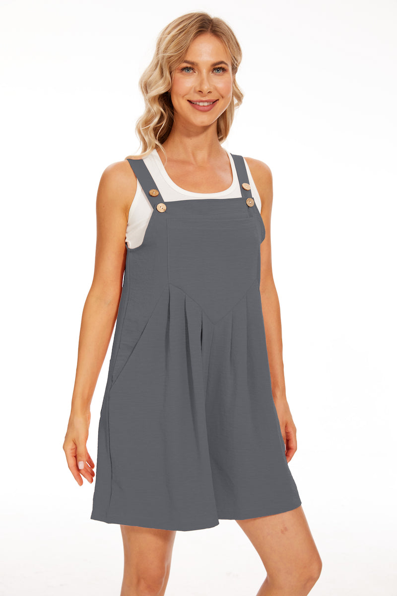 Adjustable Wide Leg Pocket Short Overalls Romper-Original Pajamas