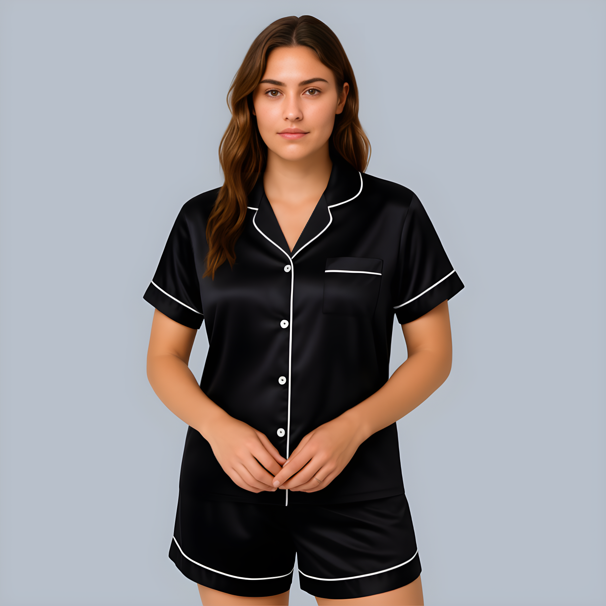 2 Pieces Women Silk Satin Pajama Set