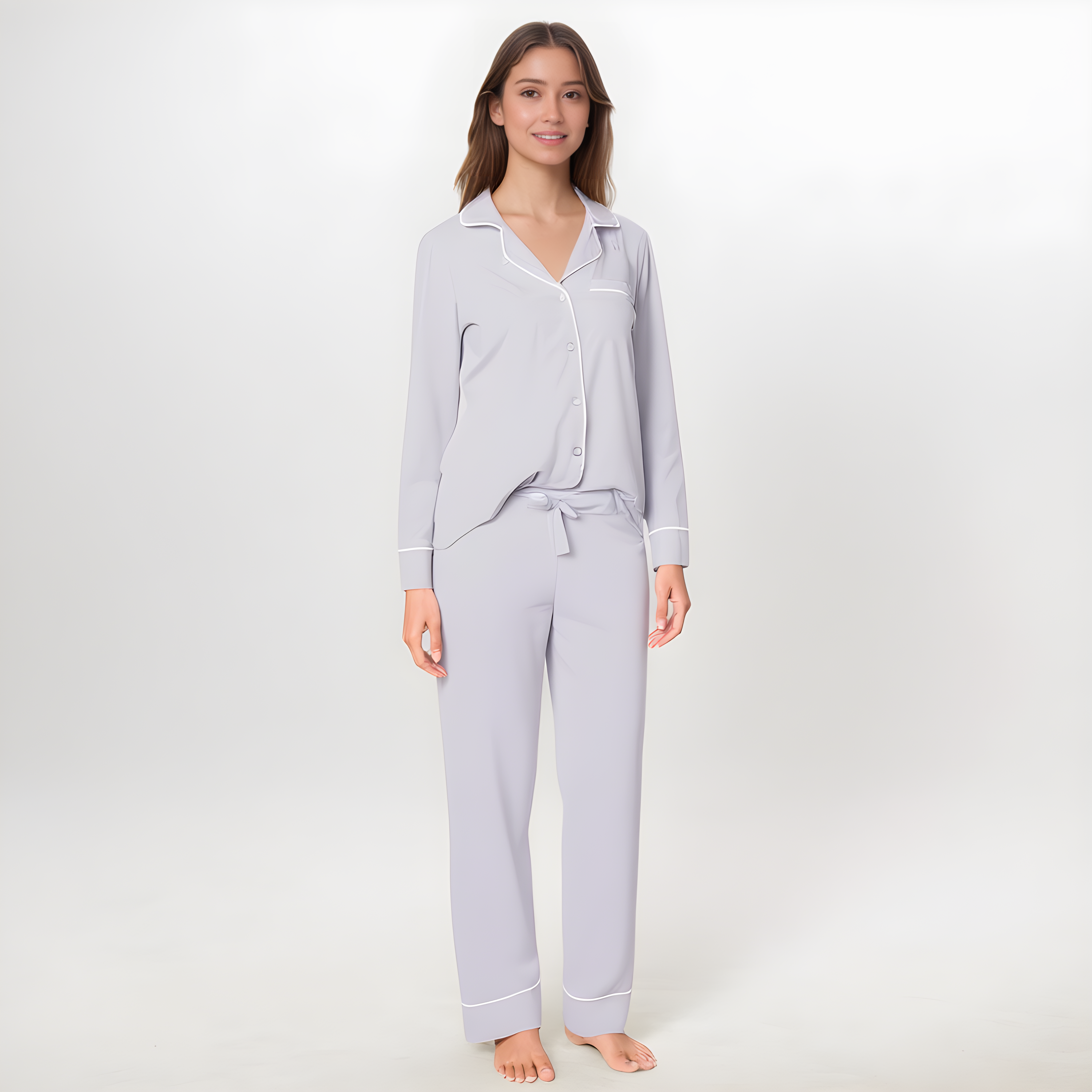 Women Cotton Modal Pajama Set Long Sleeve Shirt And  Bottoms