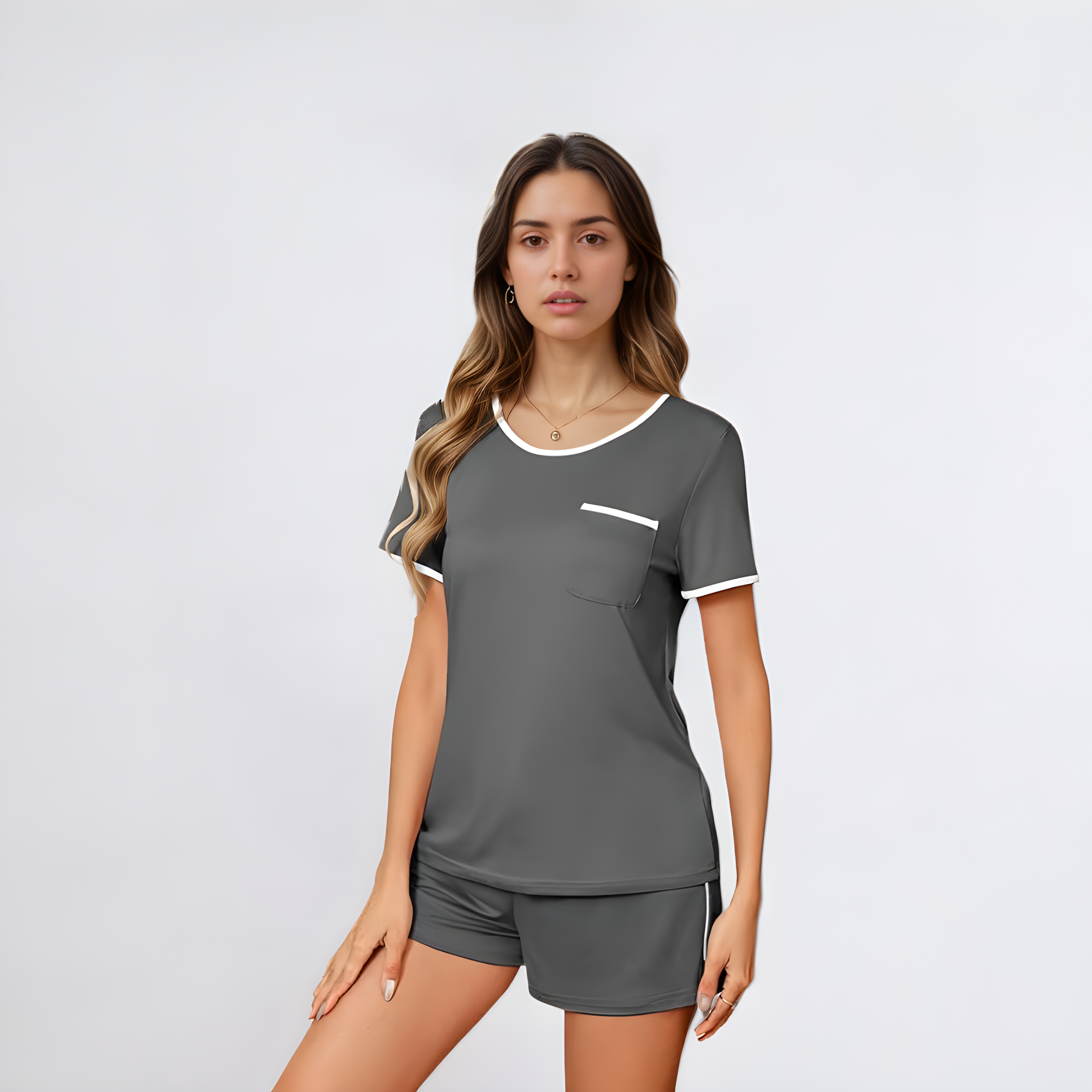 Women 2 Piece Pajama Set Short Sleeve Top and Shorts