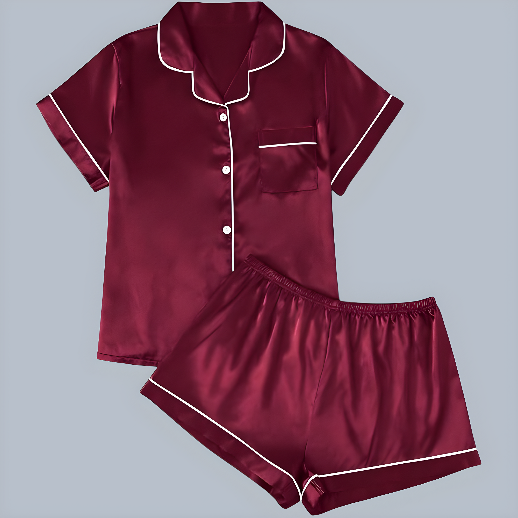2 Pieces Women Silk Satin Pajama Set