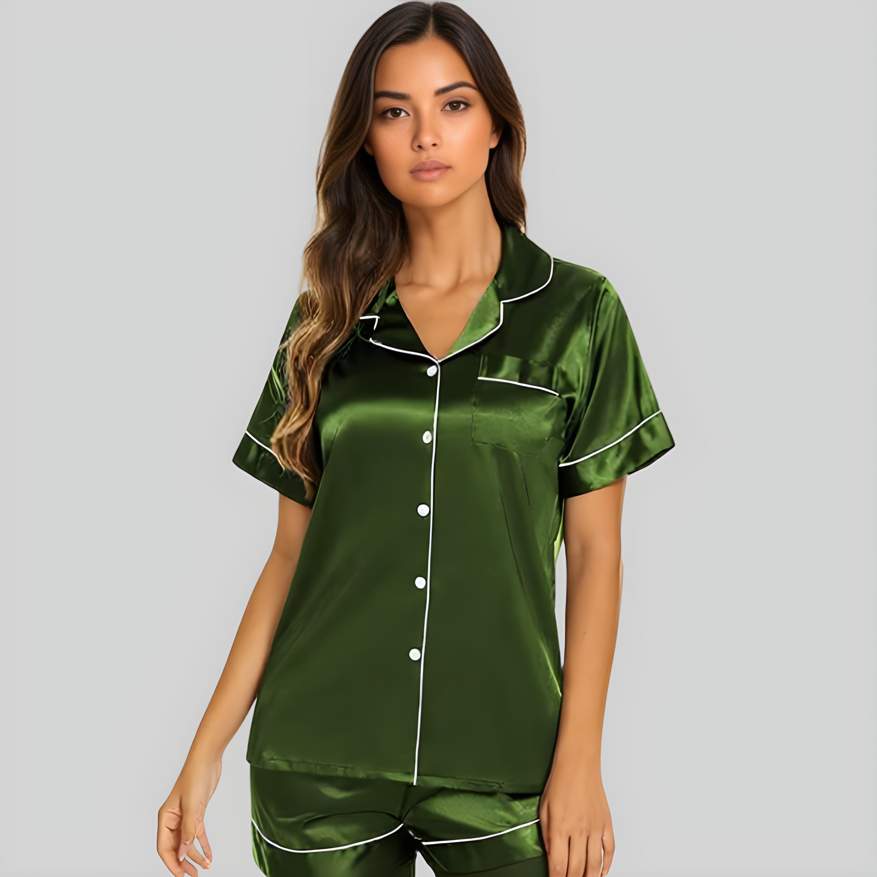 Women Satin Pajama Set 2 Piece Short Sleeve Sleepwear