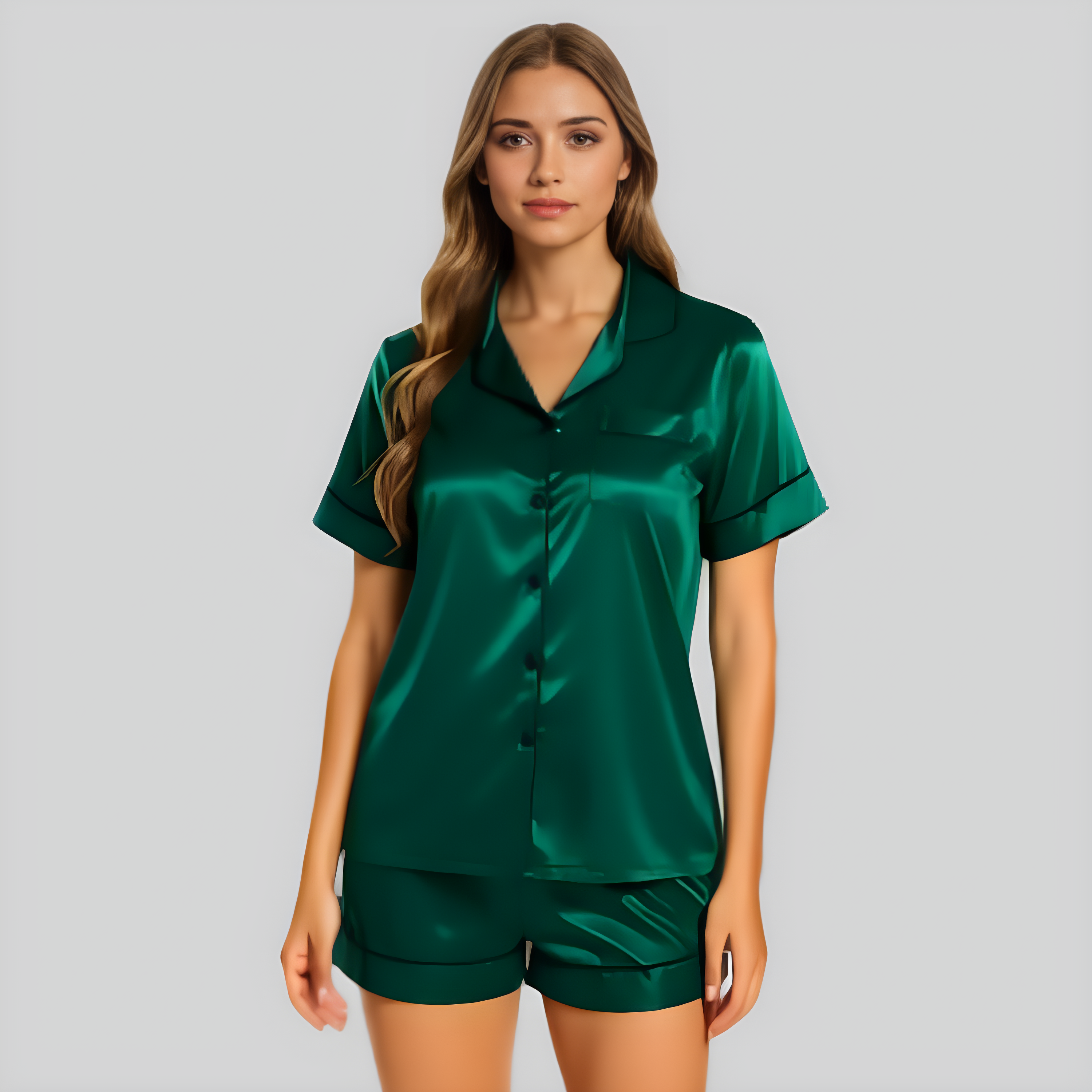 Women Satin Pajama Set 2 Piece Short Sleeve Sleepwear