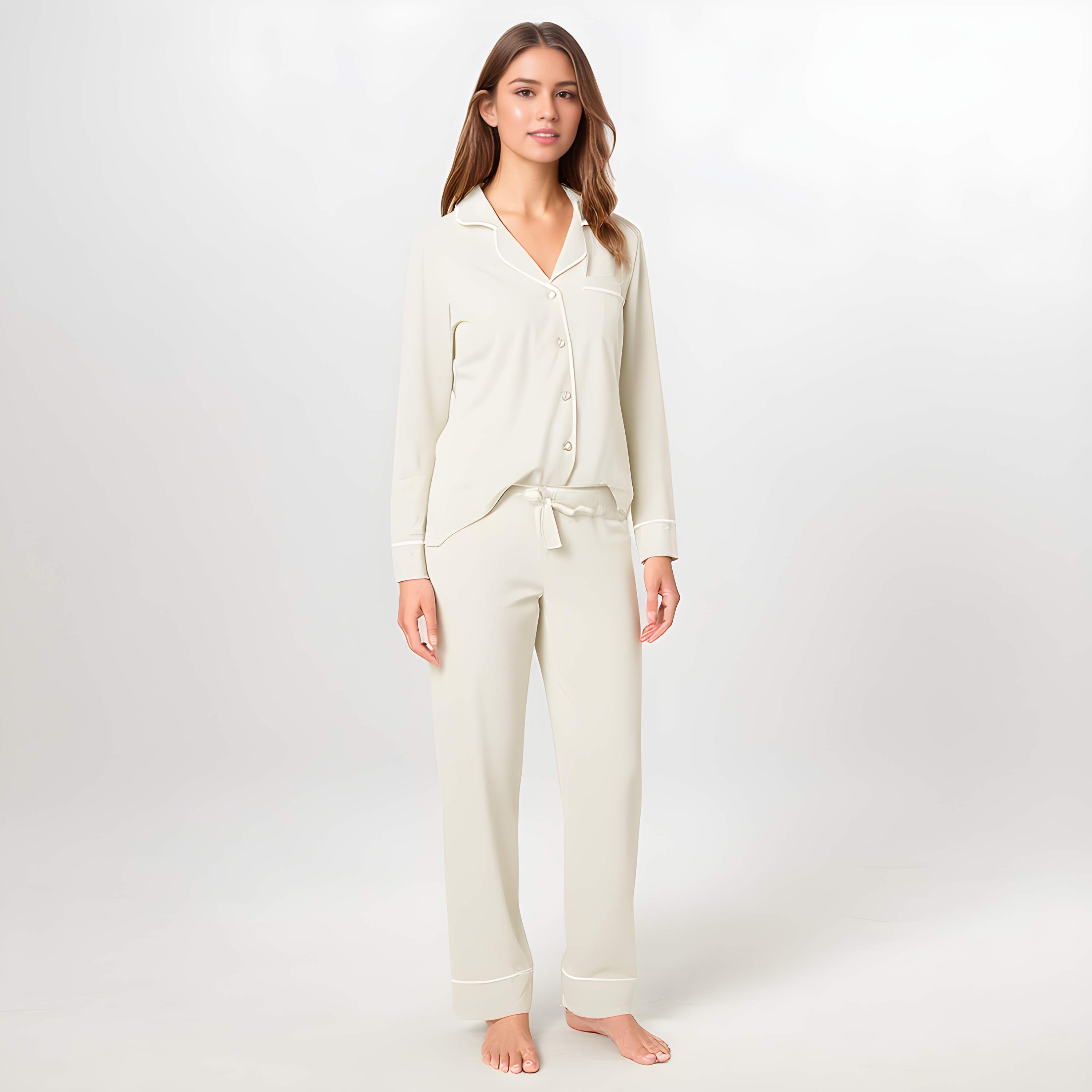 Women Cotton Modal Pajama Set Long Sleeve Shirt And  Bottoms