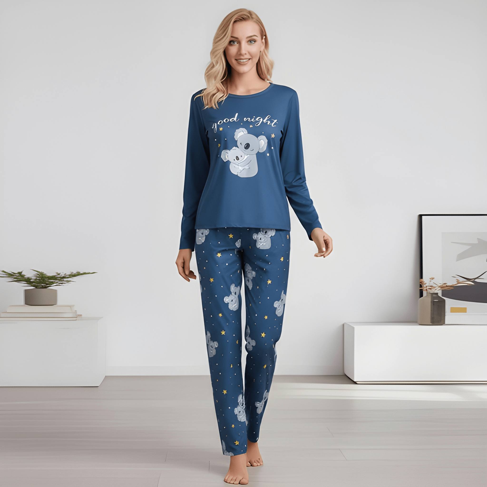 MEN/WOMEN Couple's Homewear Pajama Set, Spring and Autumn KniKoala Print Long Sleeves Matching Pajama Set For Couple - Image 6