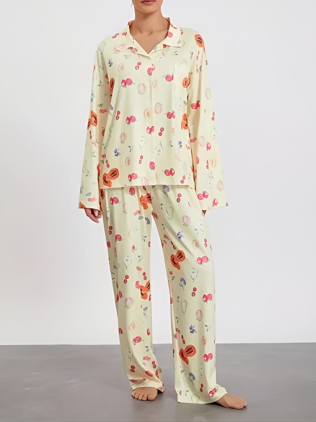 Cozy And Comfy Fit Printed Long Sleeve Pajama Set-Original Pajamas