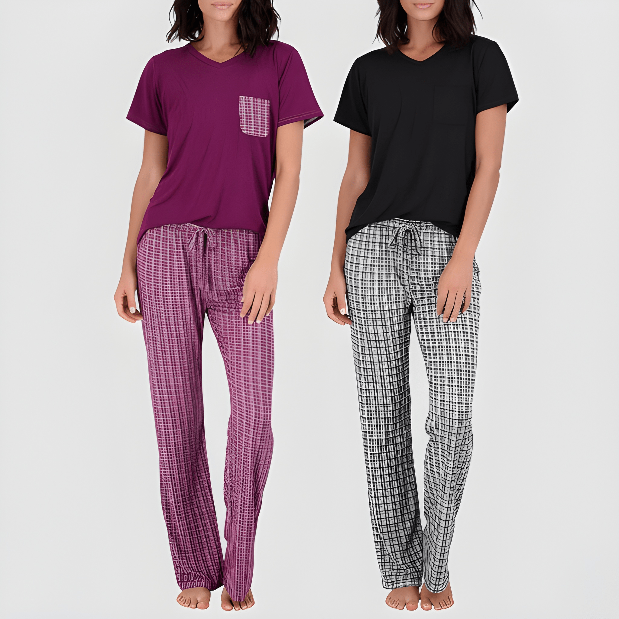 Women Pack Of 2  Short Sleeve With Pocket Pajama Set