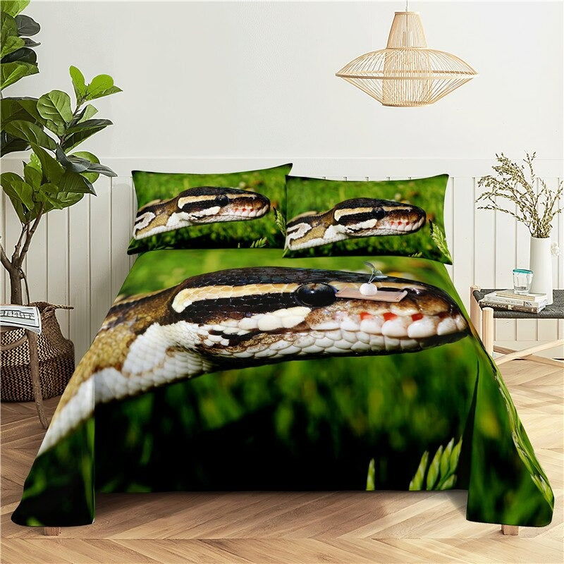 Green Snake Printed Bedding Set