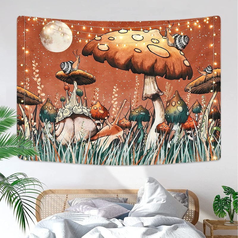 Trippy Mushroom Tapestry Moon And Stars Tapestry Snail Tapestry Plants And Leaves Tapestries Fantasy Fairy Tale Tapestry Wall Hanging For Room