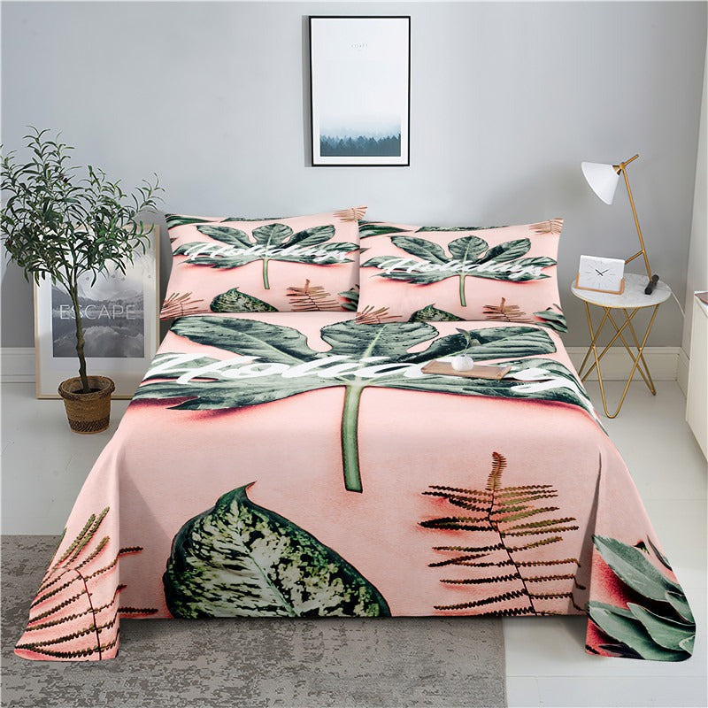 Leaf Print Bed Flat Bedding Set