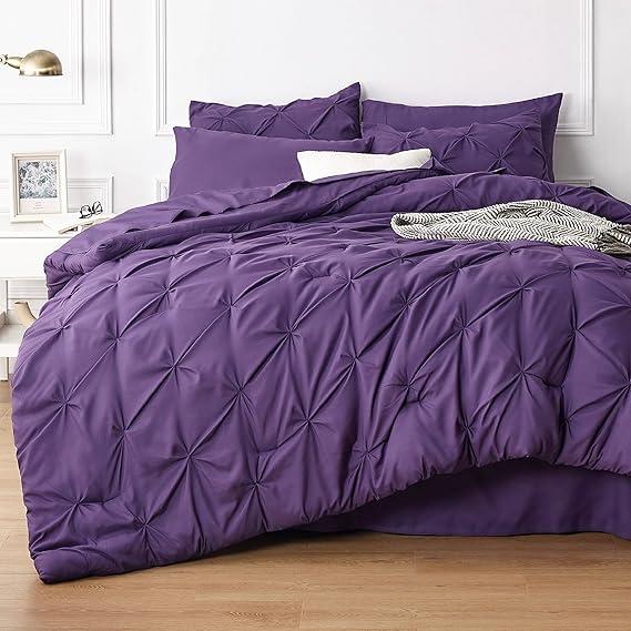 Pack Of 7 Pintuck Bedding Set With Geometric Pattern For All Season Bedroom Decor
