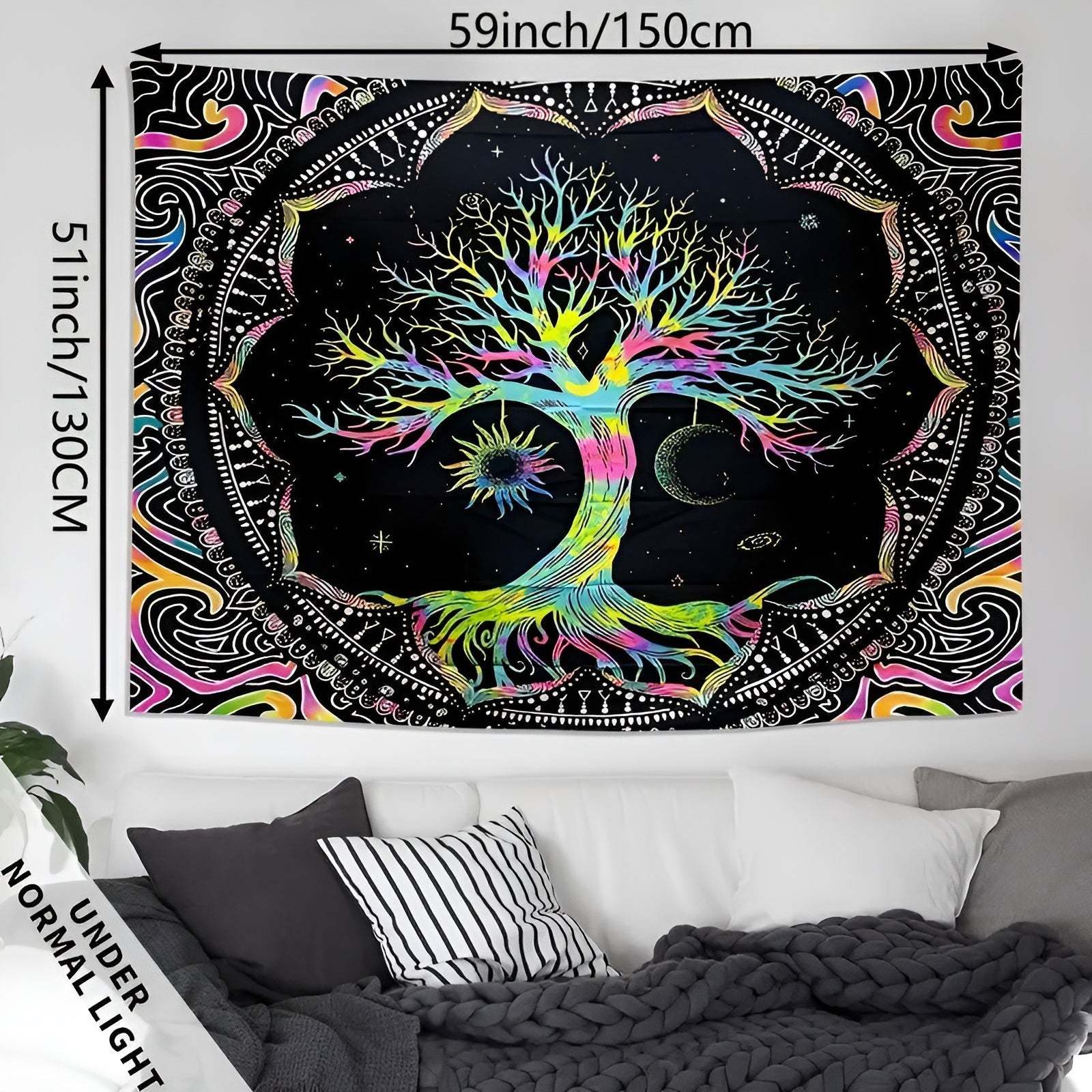 UV Reactive Tree Of Life Wall Tapestry With Psychedelic Design
