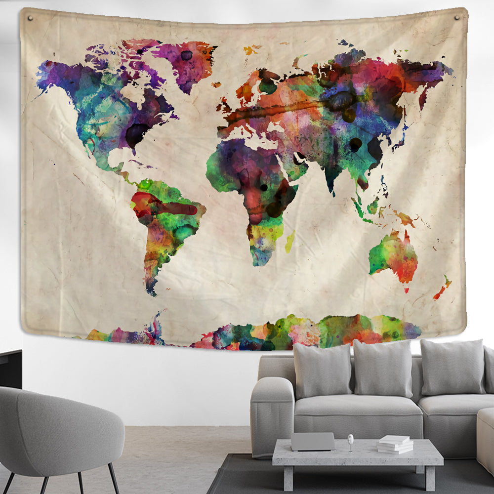 Painted World Map Tapestry Wall Hanging Tapis Cloth