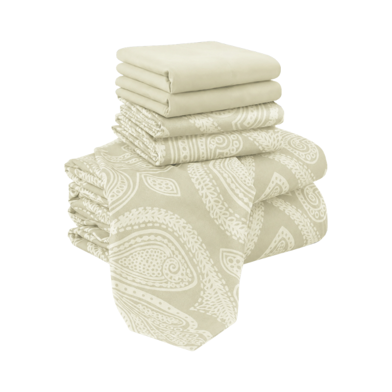 6 Piece Paisley Embroidered Microfiber Bed Sheet Set