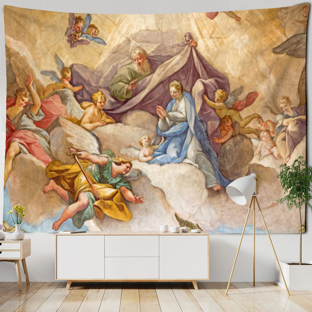 Vintage Religious Christ Tapestry Wall Hanging Tapis Cloth