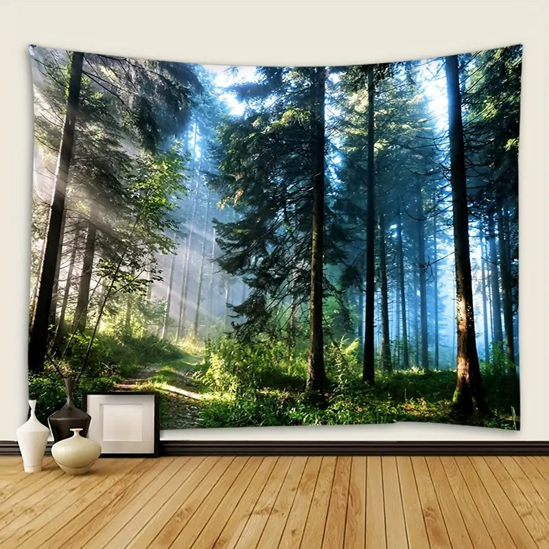 Oversized Landscape Fabric Wall Hanging Woven Forest Tapestry